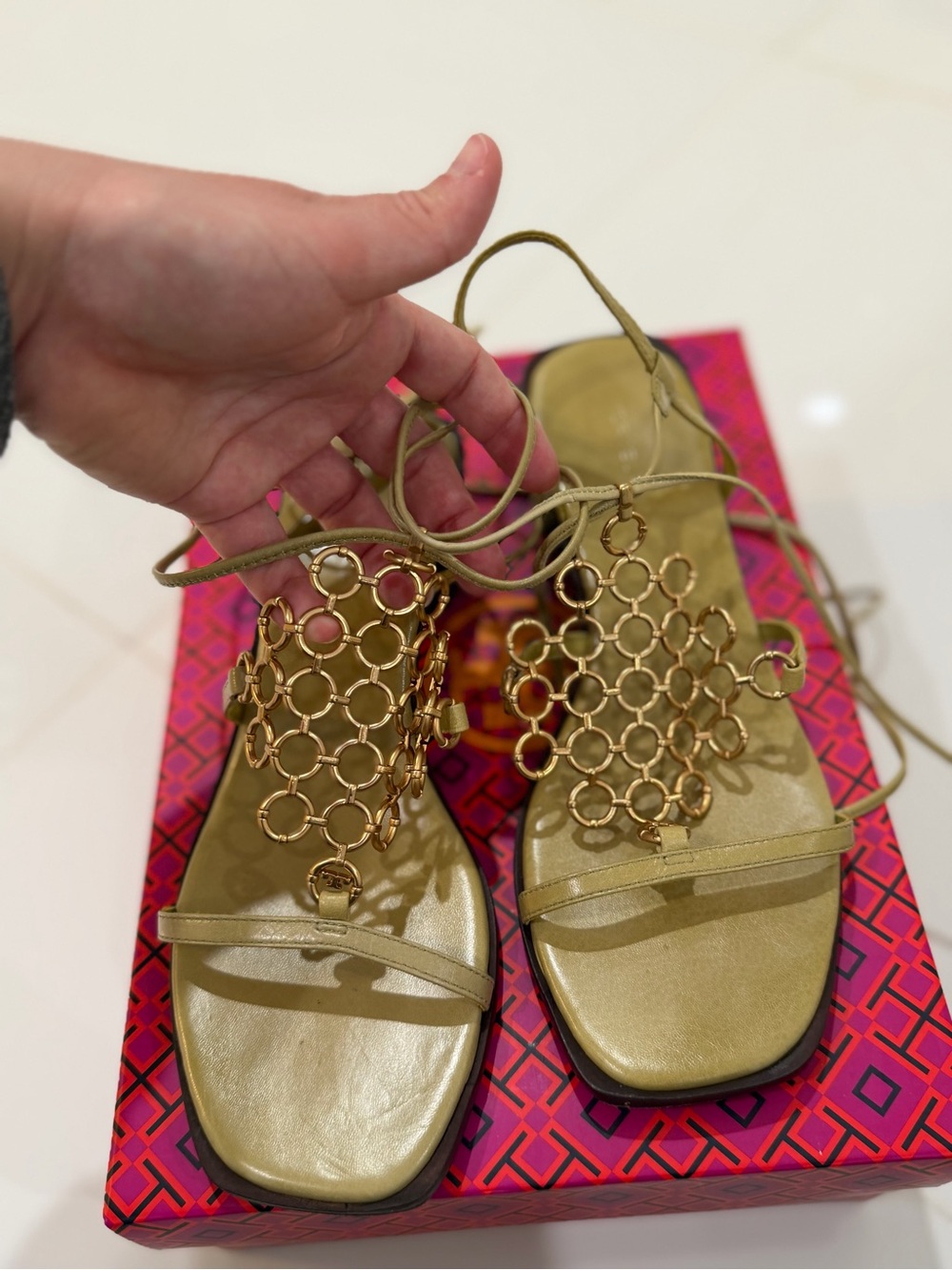 Tory Burch Gold Ring-Accent Lace-Up Women’s Sandals